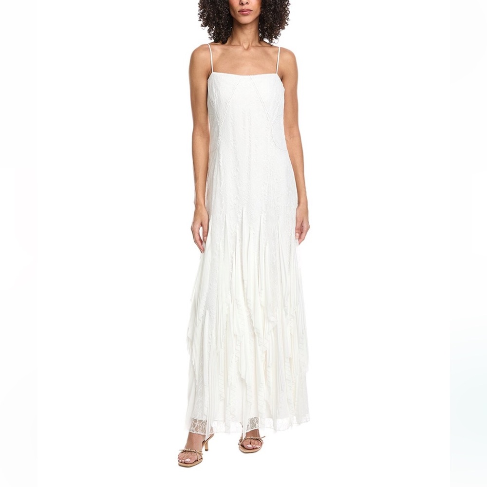 NWT $1495 Simkhai White Gertrude Chiffon and Lace Pleated Gown Maxi Dress - Picture 3 of 4
